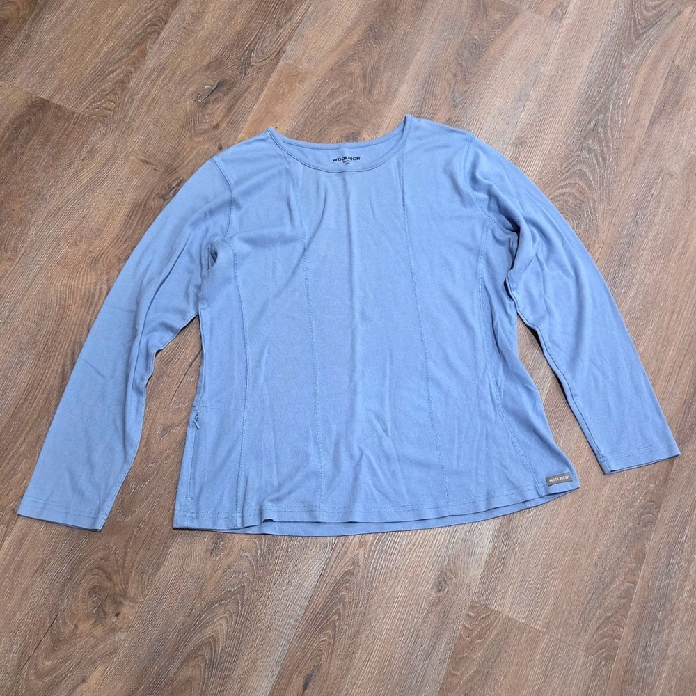 Woolrich Womens Blue Heather Long Sleeve Top Cotton Blend Side Zip Large